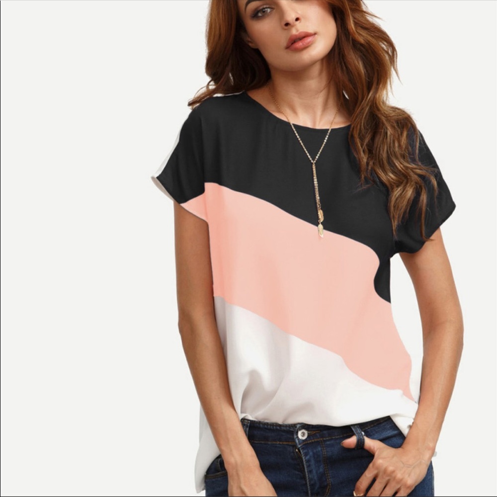 S is SOLD OUT Color block top in blush wht & blk